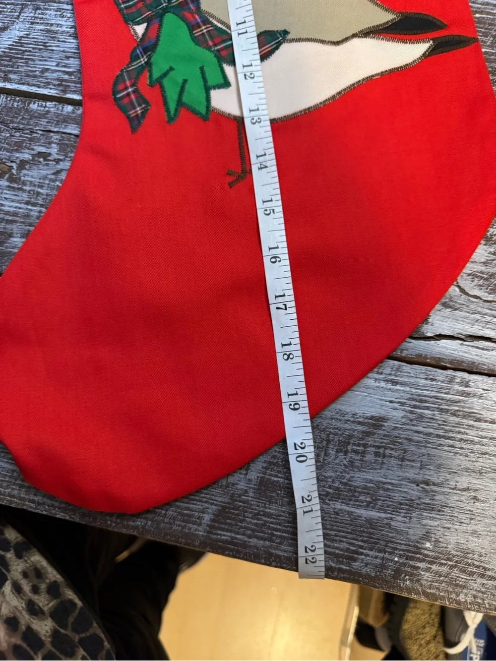 Source Unknown Red Holiday Goose Stocking with Plaid Cuff